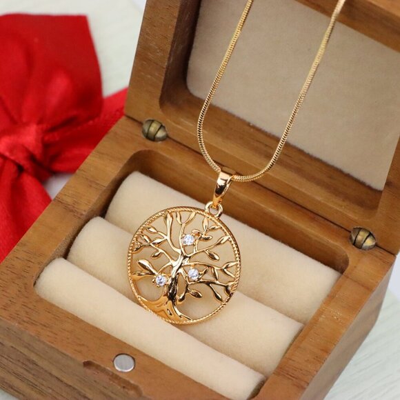 "Elegant Tree of Life Rose Gold Pendant with Crystal Accents, XPPT1197 - Picture 13 of 13